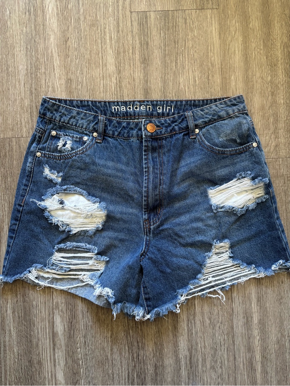 Madden Girl Dark Blue Distressed Denim Shorts